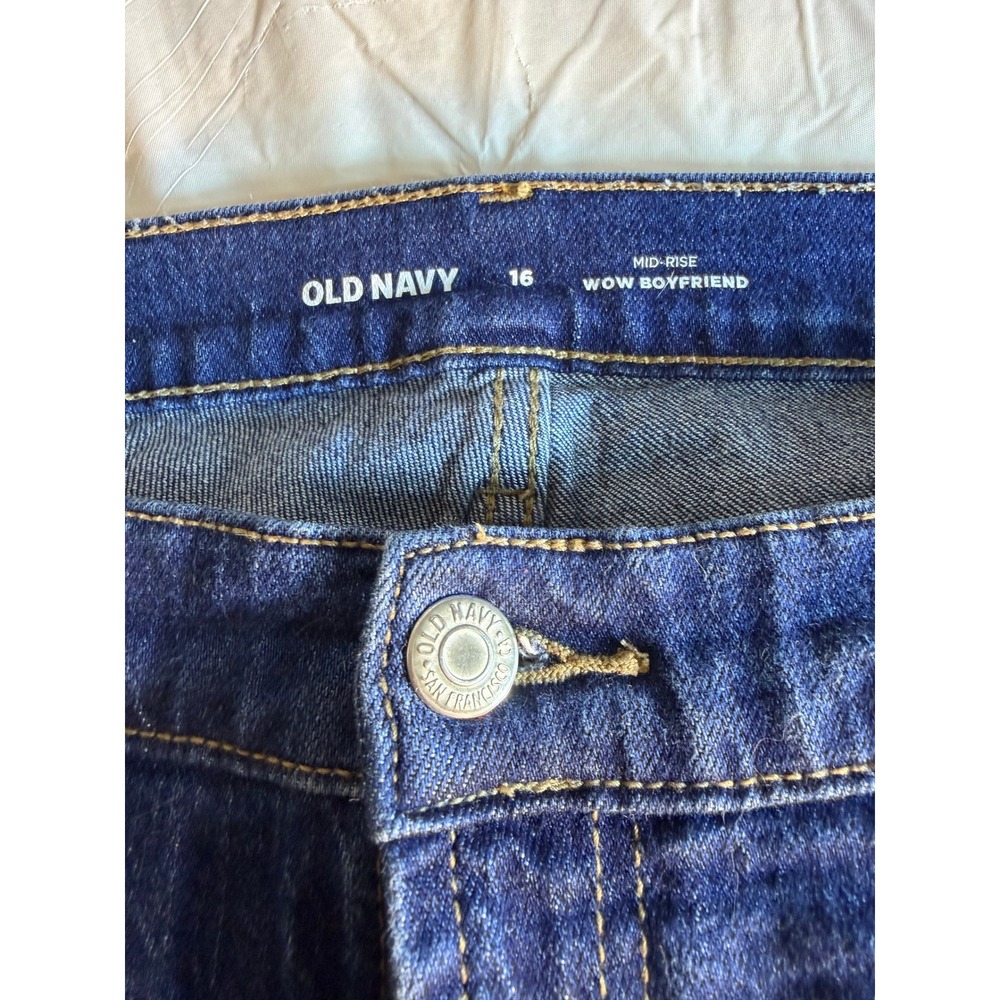 Old Navy Wow Boyfriend Jeans Womens 16 Mid Rise Dark Wash Denim Blue Pants